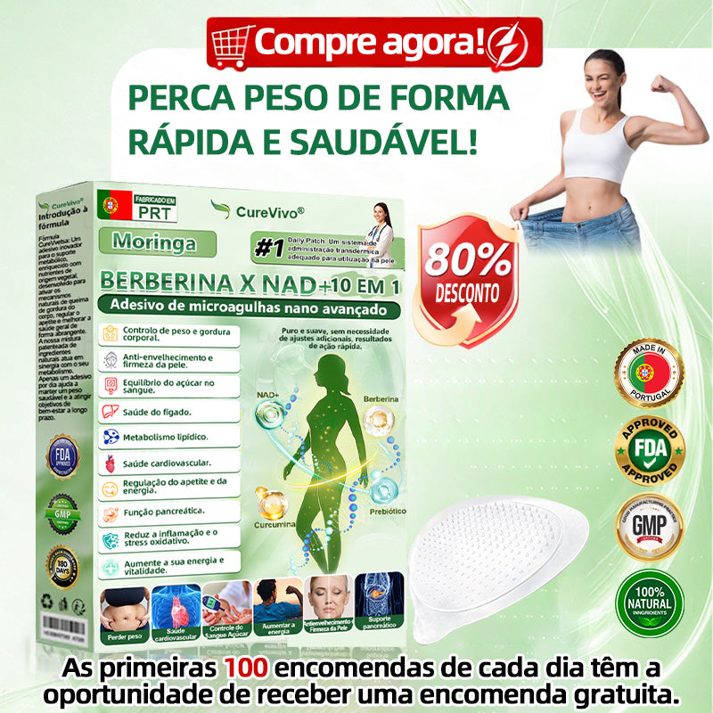 Loja Oficial | 🔥🕹️CureVivo® Moringa · Berberina × NAD+ 10-em-1 Avançado Adesivo de Microneedles 🇵🇹 (Apenas uma vez por dia, mudanças visíveis em 7 dias) ✅ Para obesidade, flacidez da pele, diabetes, apneia do sono, problemas nas articulações e muito mais