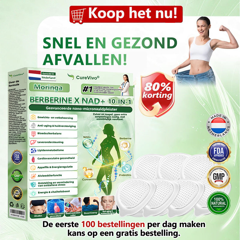 Officiële Winkel | 🎉🎉CureVivo® Moringa · Berberine × NAD+ 10-in-1 Geavanceerde Nano Micronaald Pleister 🇳🇱 (Slechts één keer per dag, zichtbare veranderingen in 7 dagen) ✅ Voor obesitas, slappe huid, diabetes, slaapapneu, gewrichtsproblemen en meer